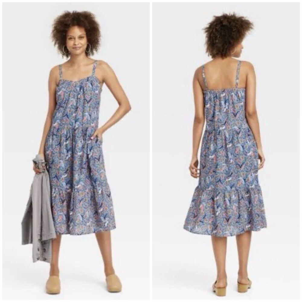 Knox Rose Midi Dress Size XS Blue Off the Coast Print Sleeveless Sundress New